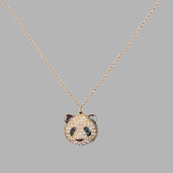 Panda Head Necklace with Rhinestones Gold Tone 24” Length. - Picture 1 of 4